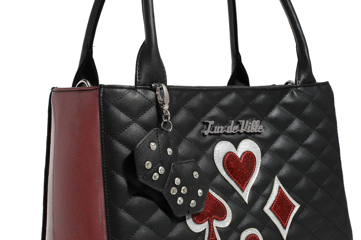 Lux de Ville Lucky Me Large Tote Bag Purse with Dice Red Sparkle and L –  Rockattoo