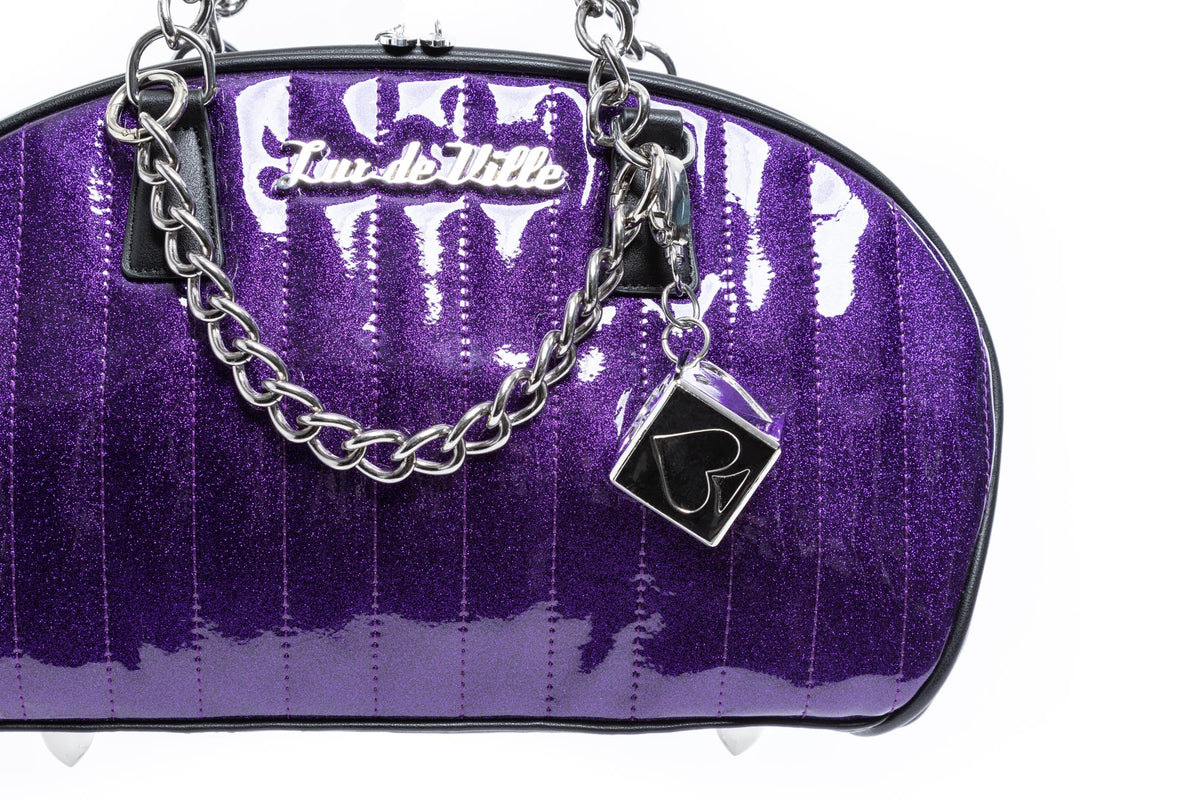 Find Best Lux De Ville Roulette Tote - Black & Poisonous Purple Sparkle,  Long Distance Friendship - Bombshell Boutique