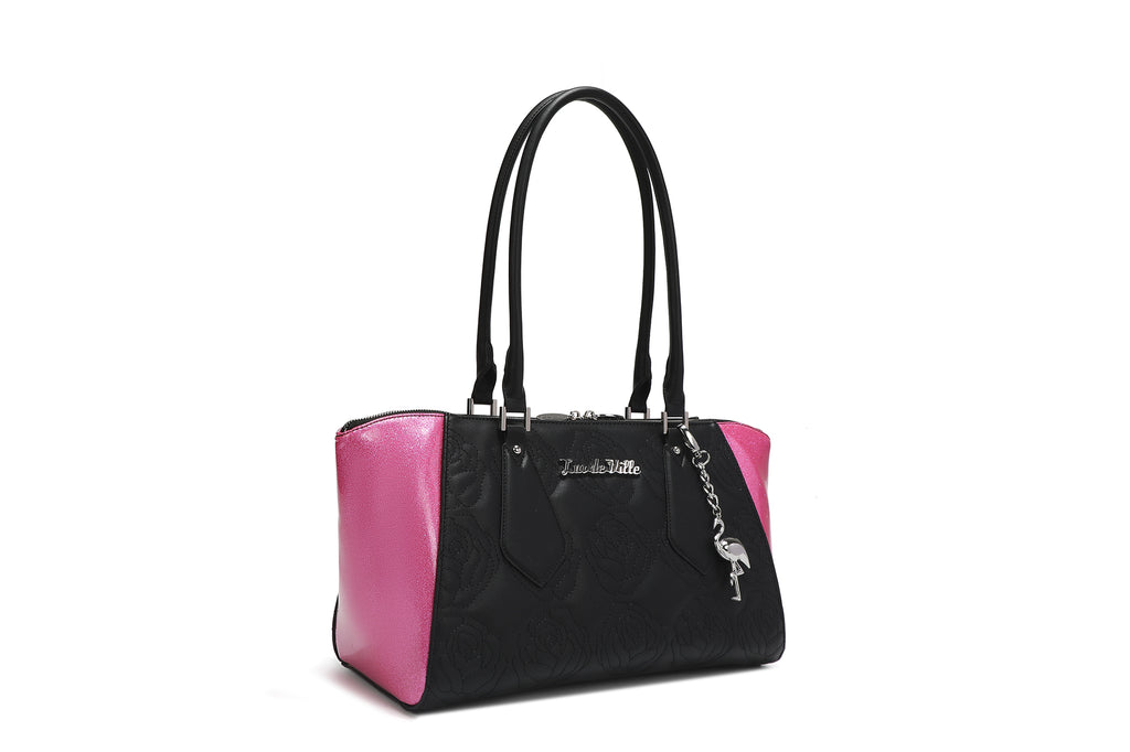 Lux De Ville Pink Sparkle Quilted Vinyl Purse Bag Handbag Rockabilly  Metallic