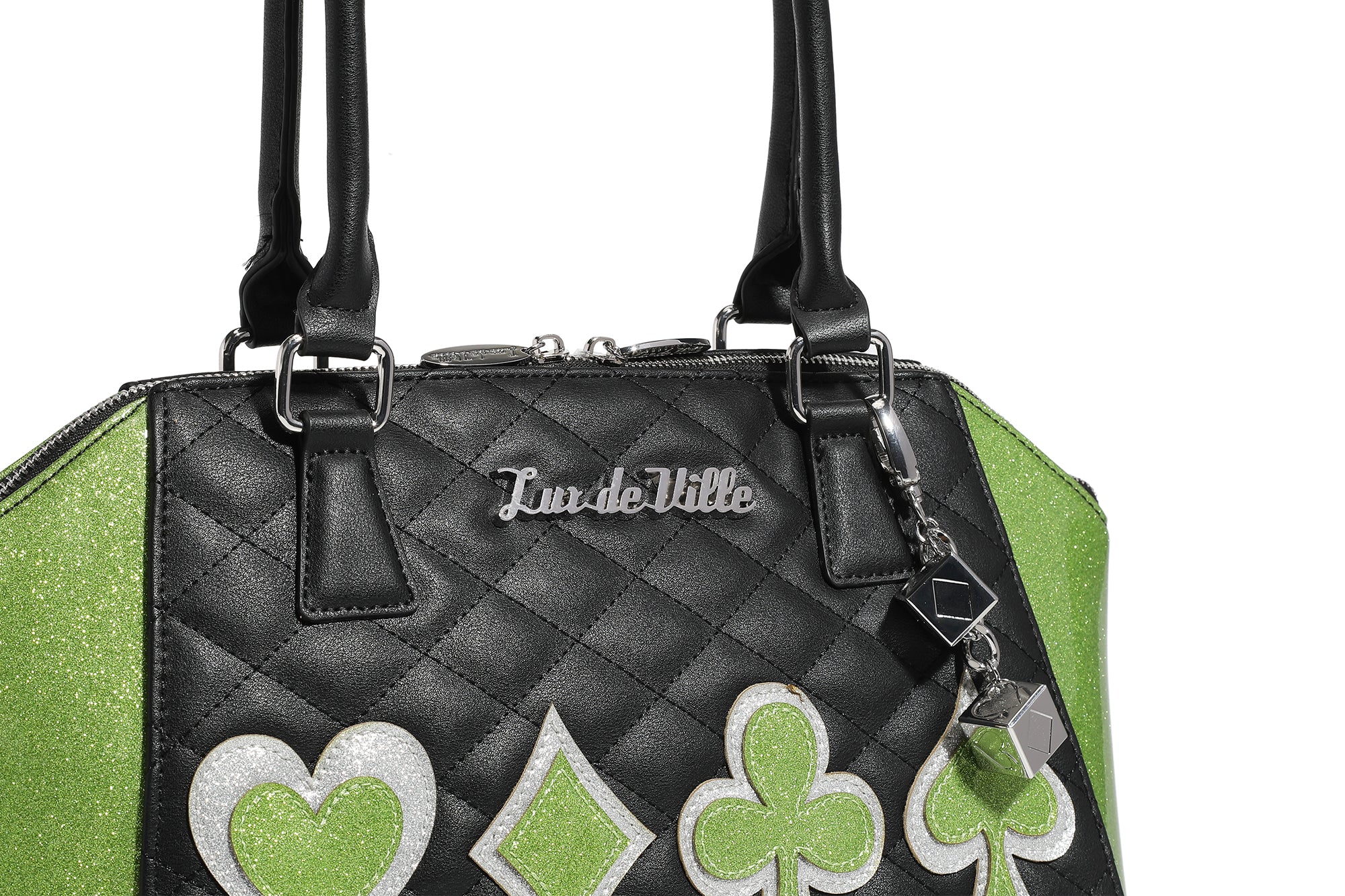 Lux de Ville Getaway Tote Purse in Lime Green Sparkle and Black