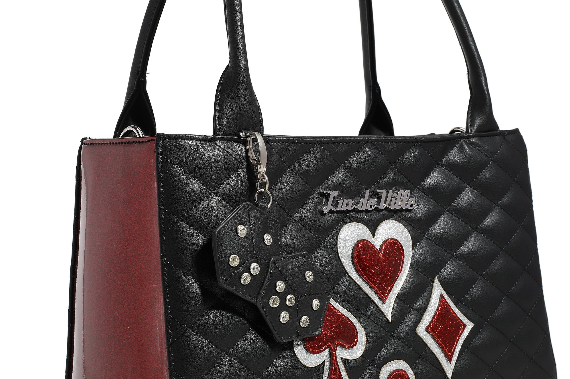 Lux de Ville Lucky Me Large Tote Bag Purse with Dice Red Sparkle